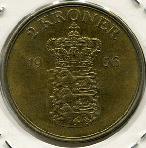reverse: Danimarca. Re Federico 9°. 2 kroner del 1956. Al-Br. qSPL.