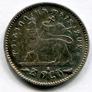 reverse: Etiopia. Imperatore Menelik 2°. 1 g. 1903. Ag. NC.