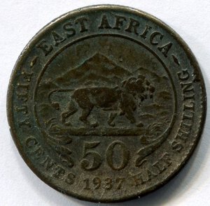 reverse: Africa Orientale Britannica. Re Giorgio 6°. 50 cents del 1937. Ag. qBB. NC.
