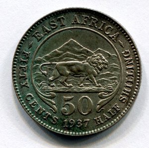 reverse: Africa Orientale Britannica. Re Giorgio 6°. 50 cents del 1937. Ag. SPL+. NC.