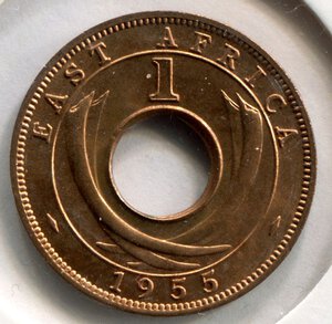 reverse: Africa Orientale Britannica. Regina Elisabetta 2°. 1 cent del 1955. Cu. SPL/FDC.