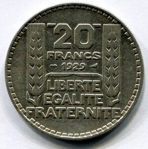 reverse: Francia. 20 franchi del 1929. Ag 0.680‰. BB.