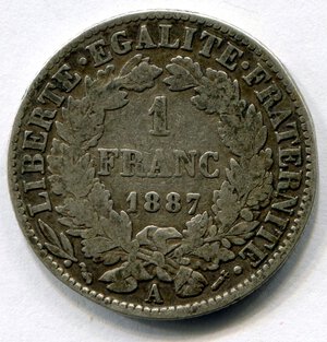 reverse: Francia. 1 franco del 1887. Ag. qBB.