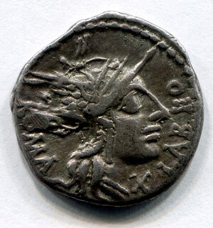 obverse: Gens FABIA (124 a. C.). Roma. AR denarius (3,95 gr.). R.\: Q FABI. Craw 273. BB. NC.