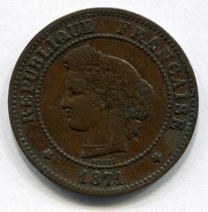 obverse: Francia. 5 centesimi del 1871.CuSn. qBB.