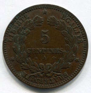 reverse: Francia. 5 centesimi del 1871.CuSn. qBB.