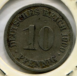 reverse: Germania (impero). 10 pfenning del 1900. Ni. MB.