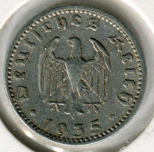 obverse: Germania (terzo Reich). 50 reichspfenning del 1935. Al. BB.