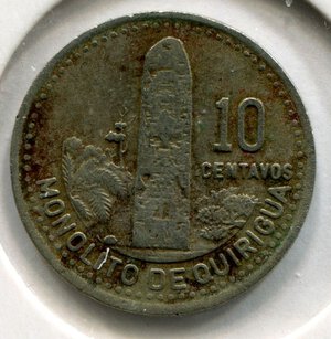 reverse: Guatemala. 10 centavos del 1989. CuNi. qBB.