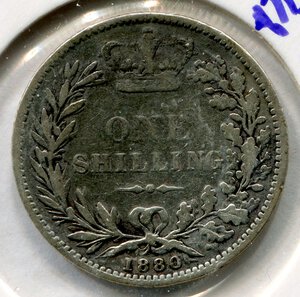 reverse: Inghilterra. Regina Vittoria. 1 scellino del 1880. Ag. MB. NC.