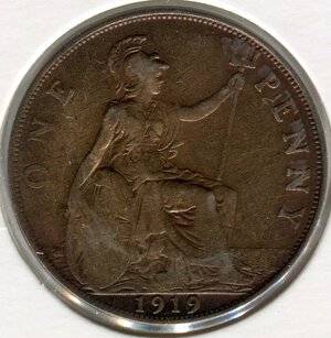 reverse: Inghilterra. Re Giorgio 5°. 1 penny del 1919. CuSn. qBB.