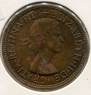 obverse: Inghilterra. Regina Elisabetta 2°. 1 penny del 1967. CuSn. BB++.