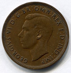 obverse: Inghilterra. Re Giorgio 6°. 1/2 penny del 1948. CuSn. qSPL.