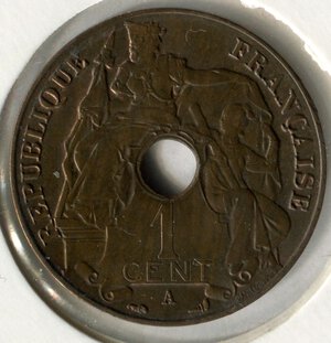 reverse: Indocina francese. 1 centesimo del 1917. CuSn. SPL. NC.