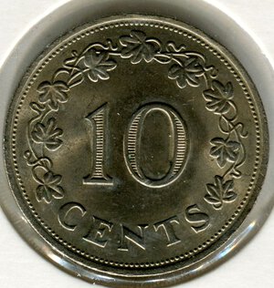 reverse: Malta. 10 cents del 1972. CuNi. qFDC.