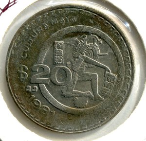 reverse: Messico (Stati Uniti Messicani). 20 pesos del 1981. CuNi. BB/qSPL.