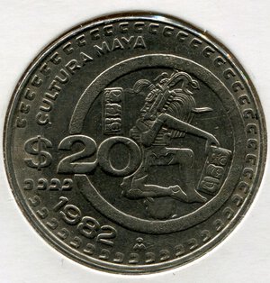 reverse: Messico (Stati Uniti Messicani). 20 pesos del 1982. CuNi. qSPL.