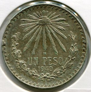 reverse: Messico (Stati Uniti Messicani). 1 peso del 1940. Ag. qSPL.