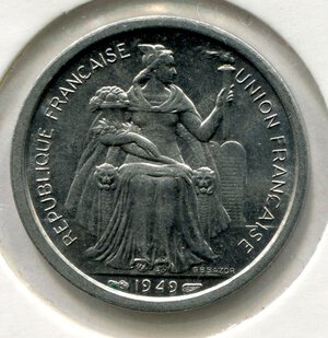 obverse: Nuova Caledonia. 1 franco del 1949. Al. SPL/FDC. NC.