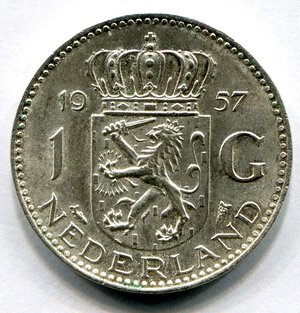 reverse: Olanda. Regina Giuliana. 1 gulden del 1957. Ag. SPL.