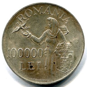 reverse: Romania. Re Michele 1°. 100.000 lei del 1946. Ag 0.700‰. BB. 