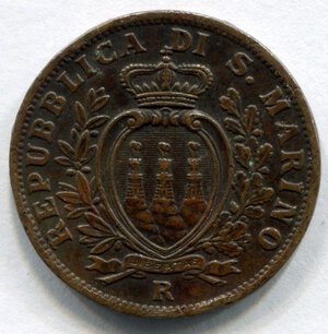 obverse: San Marino. 5 centesimi del 1936. CuSn. BB.