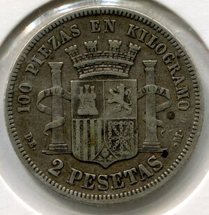 obverse: Spagna (governo provvisorio). 2 pesetas del 1870. Ag 0.835‰. qBB. NC.