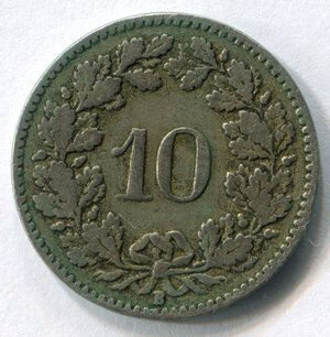 reverse: Svizzera. 10 rappen del 1912. Ni. MB.