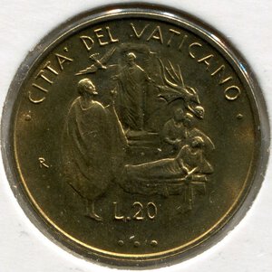 reverse: Vaticano. Giovanni Paolo 2°. 20 lire del 1991. Al-CuSn. Spl/Fdc.