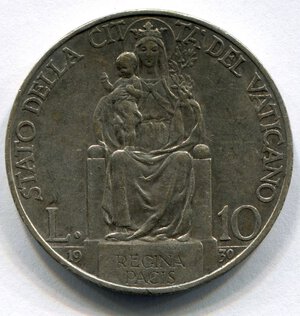 reverse: Vaticano. Pio 11°. 10 lire del 1930. Ag 0.835‰. Spl.