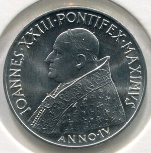 obverse: Vaticano. Giovanni 23°. 10 lire 1963. Al. Spl/Fdc.
