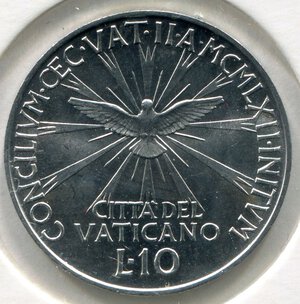 reverse: Vaticano. Giovanni 23°. 10 lire 1963. Al. Spl/Fdc.