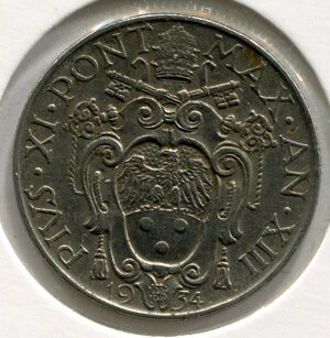 obverse: Vaticano. Pio 11°. 1 lira del 1934. Ni. BB/SPL.