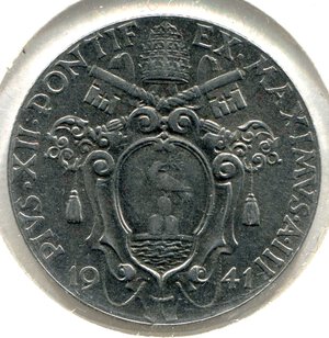 obverse: Vaticano. Pio 12°. 1 lira del 1941. Ac. BB/SPL.