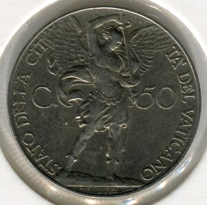 reverse: Vaticano. Pio 11°. 50 centesimi del 1931. Ni. BB/SPL.