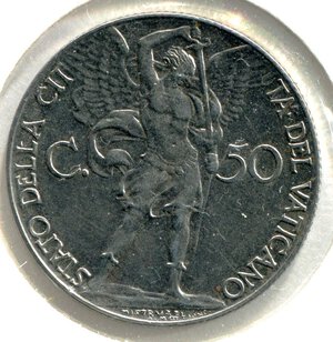 reverse: Vaticano. Pio 12°. 50 centesimi del 1940. Ac. BB/SPL.