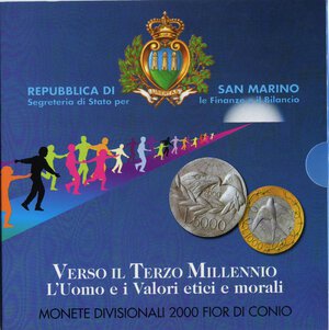 obverse: Repubblica di San Marino. Serie divisionale in folder del 2000. Con moneta commemorativa da 5.000 lire in argento. FDC