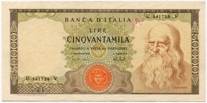 obverse: Repubblica Italiana. 50.000 lire 