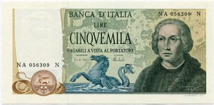 obverse: Repubblica Italiana. 5.000 lire 
