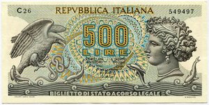 obverse: Repubblica Italiana. 500 lire 