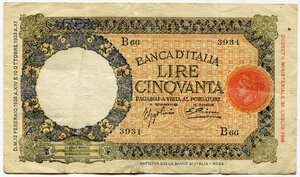 obverse: Regno dItalia. Vittorio Emanuele 3°. 50 lire 