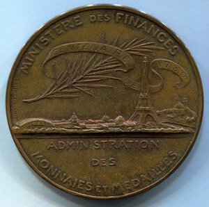 reverse: Francia. Medaglia. Ministero delle Finanze del 1889. R1 Ø 50,8mm.