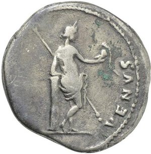 reverse: DOMITIA (Augusta, 82-96), Ephesus (o Roma). AR Cistophorus. (10,75 gr. – 25 mm.). D.\: DOMITIA AVGVSTA. R.\: VENVS AVG. Venere stante a dx, appoggiata ad una colonna, tine un elmo ed uno scettro. RIC² 847 (Domitian); RPC II 870. qBB/MB. R2-R3. 