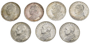 obverse: VATICANO. Pio XI. Lotto di 7 monete da 5 lire 1940 (4), 1939 (3). Tutte FDC