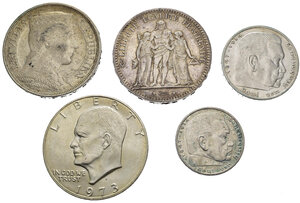 obverse: Monete mondiali. Lotto di 5 monete in argento. Germania, Francia, Stati Uniti. SPL