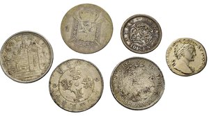 reverse: lotto di 2 monete mondiali (Giappone, Belgio) + 4 riproduzioni moderne