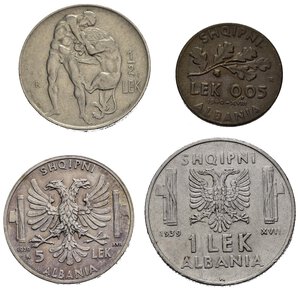 reverse: ALBANIA. Lotto di 4 monete diverse, incluso 5 lek 1939 Ag. BB-SPL