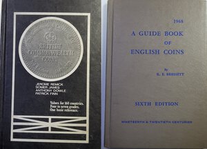 obverse: A.A.V.V. -  The Guide & Catalogue of BRITISH COMMONWEALTH COINS (1649-1971)-pp 567  ill. in B/N nel testo -copia 2815/3000- cop. In tela, ottimo stato. + K.E. Bressett - A guide book of English Coins. Ed 1968 (con tiratura delle coniazioni)  pp. 126.Ril. Tela Alcuni segni a penna all interno, come nuovo.