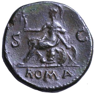 reverse: NERONE (54-68) Sesterzio per Lugdunum. Testa laur. a sn. R/ Roma seduta verso sn. RIC 442; C. 261     AE  qSPL  
