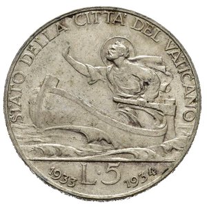reverse: VATICANO. Pio XI (1929-1938) 5 lire 1933-1934. Ag. FDC